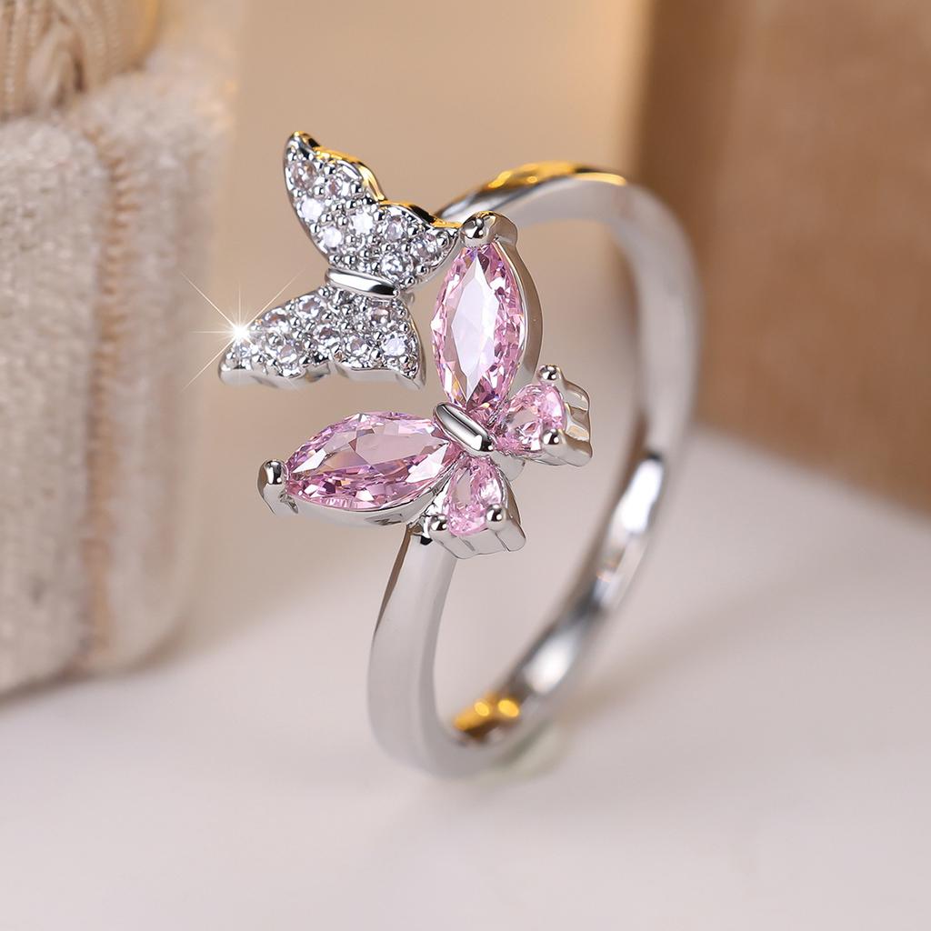 European and American New Butterfly Shaped Ring with Micro Inlaid Zircon and Adjustable Opening for Trendy Jewelry