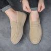 Khaki Casual Loafers Men Comfortable Breathable Suede Casual Shoes Man Slip On Platform Shoes For Men Zapatos Para Hombre