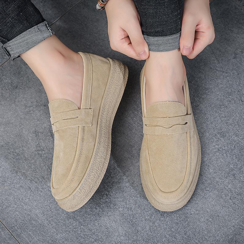Khaki Casual Loafers Men Comfortable Breathable Suede Casual Shoes Man Slip On Platform Shoes For Men Zapatos Para Hombre