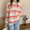 Stripes Clashing Color Loose Long-sleeved T-shirt Women Autumn Winter Thin Section Round Neck Sweater Female Student Tops Retro Versatile Sweatshirt