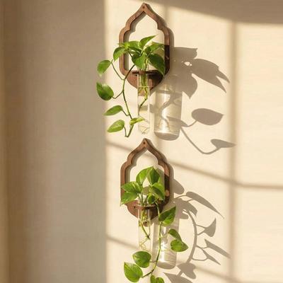 Plant Propagation Station Hanging Wall Plant Terrarium Wooden Shelf for Hydroponics Home