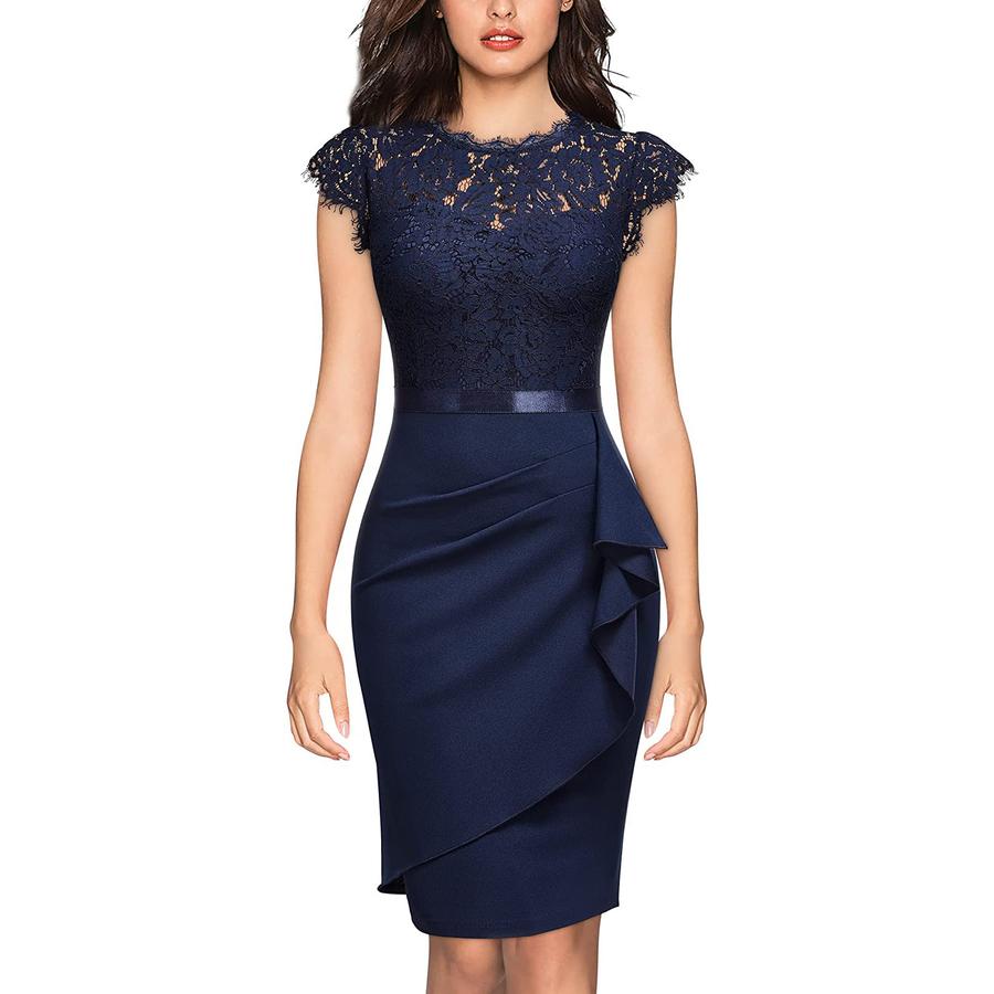 

New Women s Bridesmaid Dress One-Piece Mini Dress Lace Bodycon Gown XL