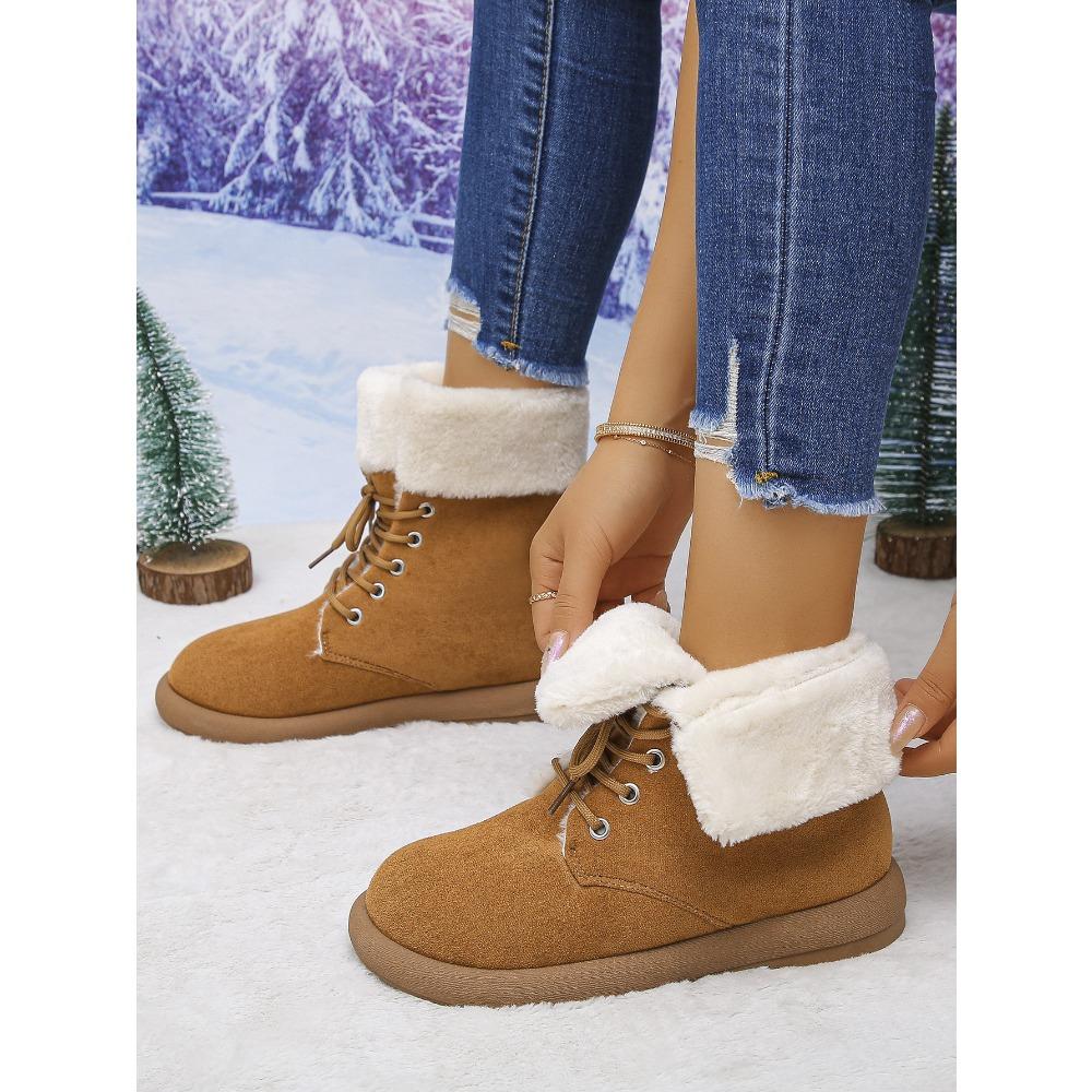 Women's Warm Winter Snow Boots,Plush Lined Platform Boots with Lace Up Closure and Fuzzy Fur,Plus Size Available