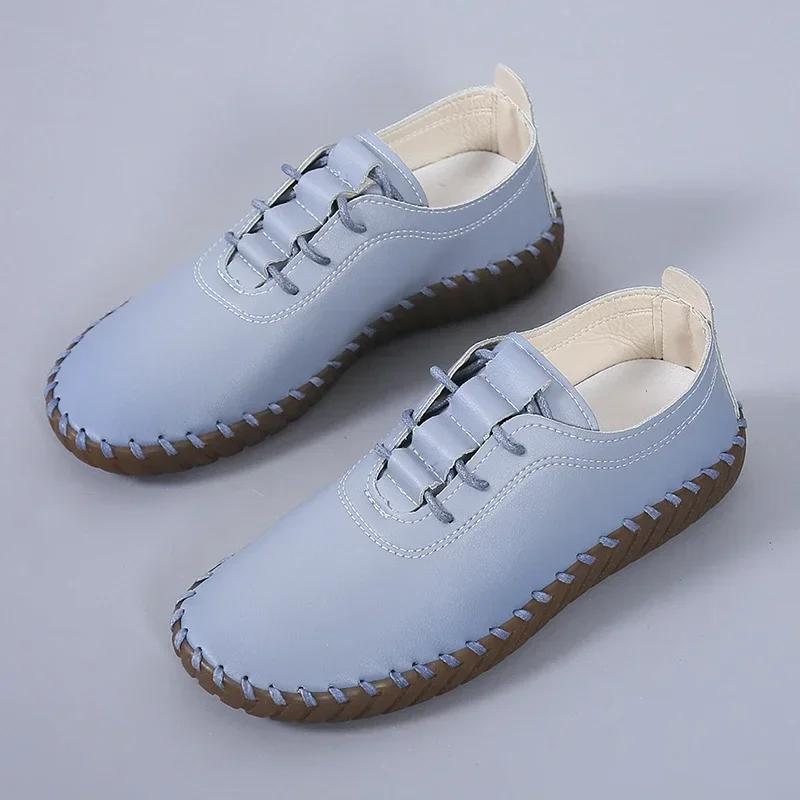 

Женские туфли на плоской подошве, повседневные, сшитые, оксфордские, женские, со шнуровкой, кожаные, мягкая подошва, удобные мокасины, туфли-лоферы, большой размер 43 41 синий