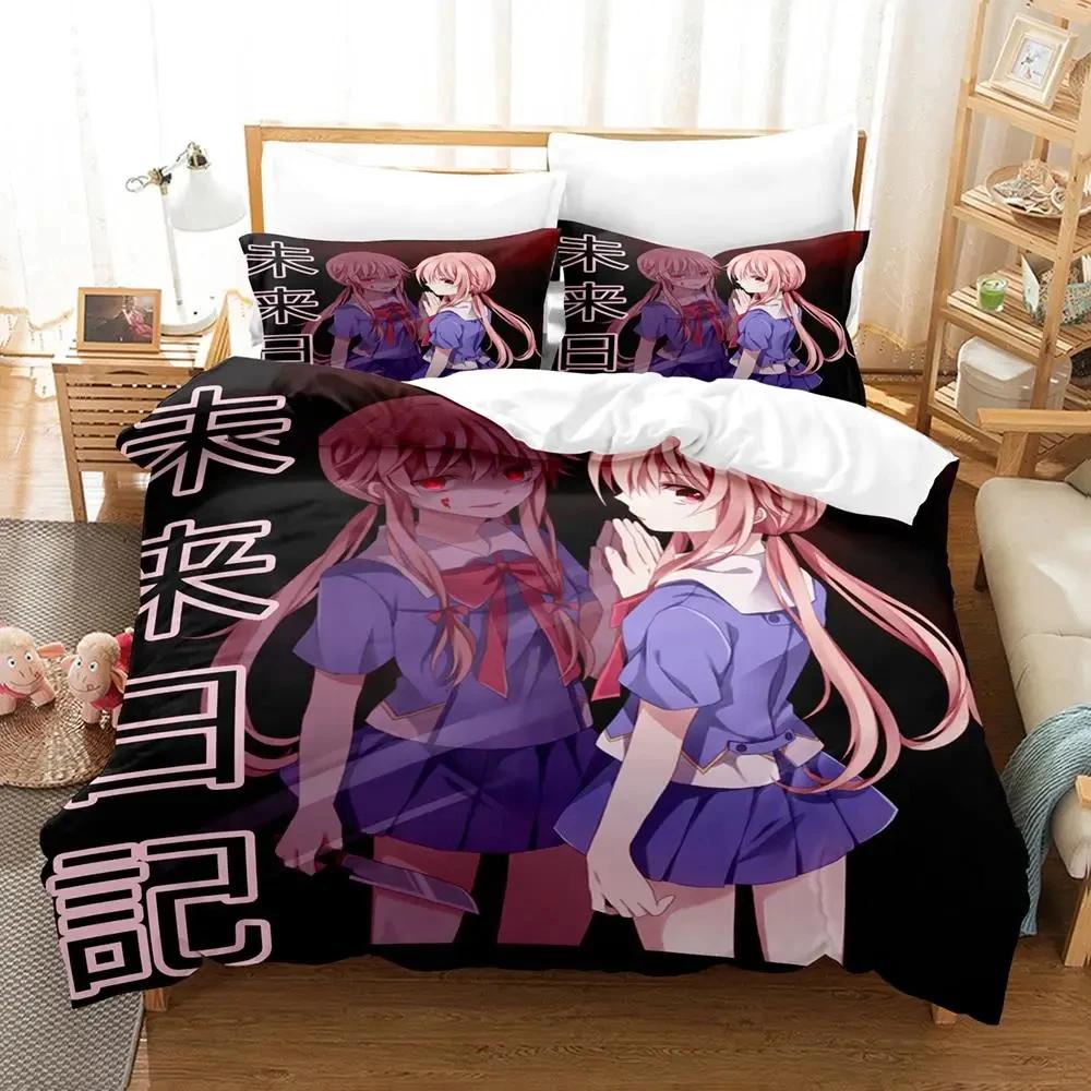 Mode Anime Future Diary Yuno Gasai Bettwäscheset Jungen Mädchen Twin Queen Size Bettbezug Kissenbezug Bett Kinder Erwachsene Heimtextilien