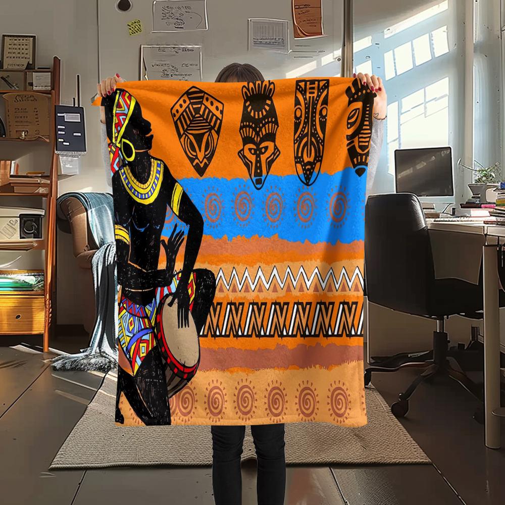 1Pc African Woman Print Flannel Blanket, High Quality Comfortable for All Seasons, Home Decor, Warmth and Comfort, Perfect for Christmas Gifts