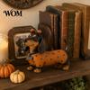 Whimsical Autumn Room Accessories Fall Harvest Dachshund Figurine, Halloween Statue with Pumpkin Headband Polka Small Ornament for Fireplace