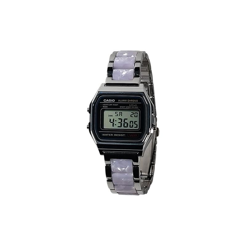 CASIO Customized watch modified series Yuepo Pearl Tower Silver resin case Classic retro small square A158WA-1(Watch5-GaiZhuang-YuePoZhuGuangQue)