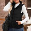 Women's Fashionable Solid Color Stand Up Collar Sleeveless Zipper Pocket Jacket Vest Jacket
