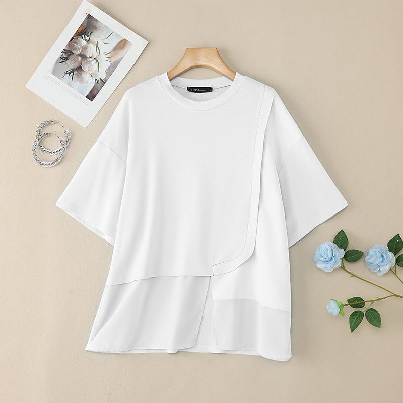 ZANZEA Women Summer Round Neck Short Sleeve Casual T-Shirts