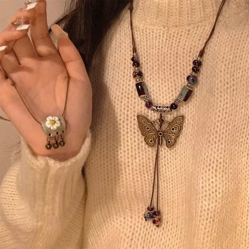 National Style Butterfly Necklace for Women, Versatile and High-end, Retro Collar Chain, Matching Sweater Accessory