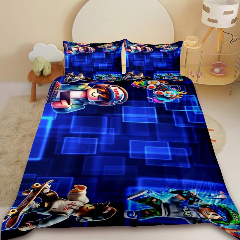 Cartone Animato Roblox Set Copripiumino 3 Pezzi Roblox Gioco Set Biancheria da Letto per Bambini Adolescenti Anime Delicato sulla Pelle Decorazione Camera da Letto