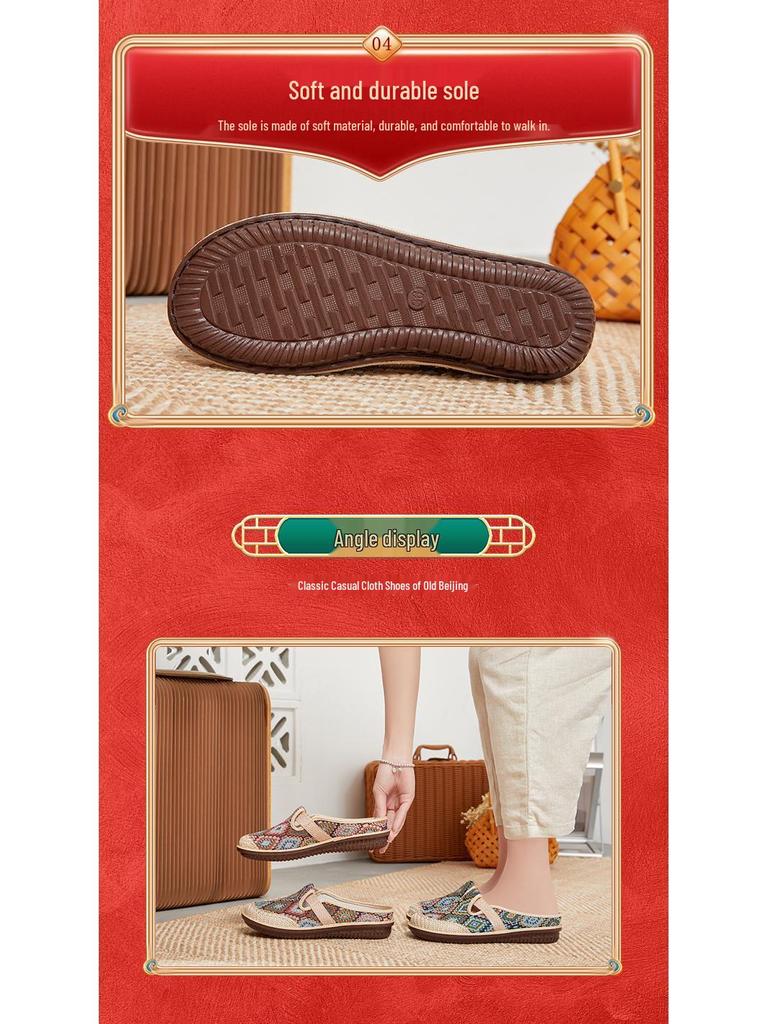 Women's Ethnic Linen Closed-Toe Half Slippers – 2025 New Soft Sole Casual Shoes