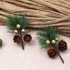 10 Pcs Artificial Pine Pick Mini Pine Needles Branches with Gold Berry Small Pinecones Stems for Holiday Crafts Christmas Tree DIY Garland Wreath