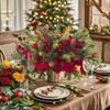 4pcs Artificial Christmas Pine Branches with Red Berries, Artificial Evergreen Branches, Classic Poinsettia Design, Perfect for Halloween, Christmas