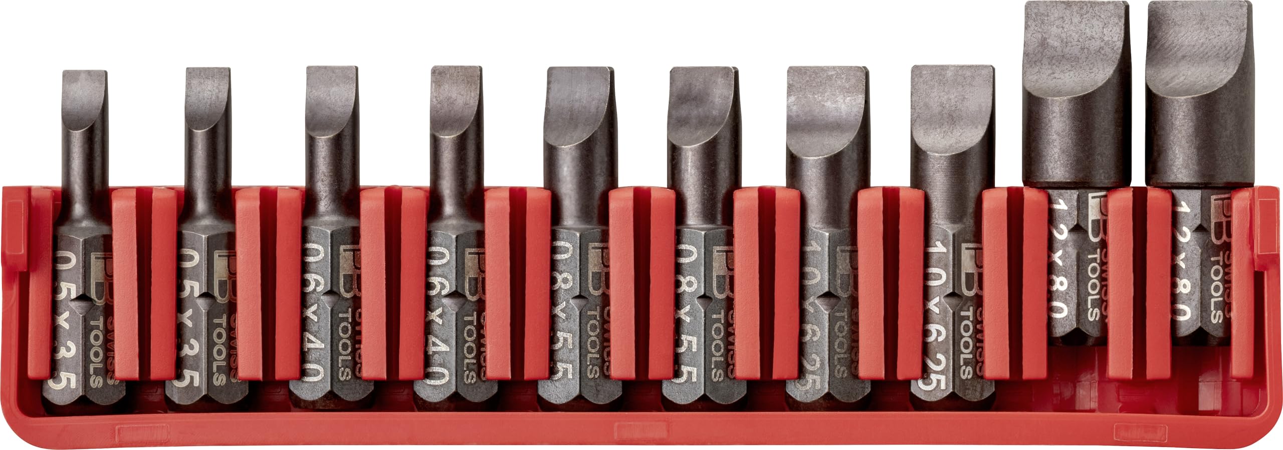 

PB Swiss Tools Блок шлицевых бит PB CN Сделано в Швейцарии Набор бит C6 Прецизионные 2x Шлица C6.707 100% 10 предметов Биты 1/4 , 1-5