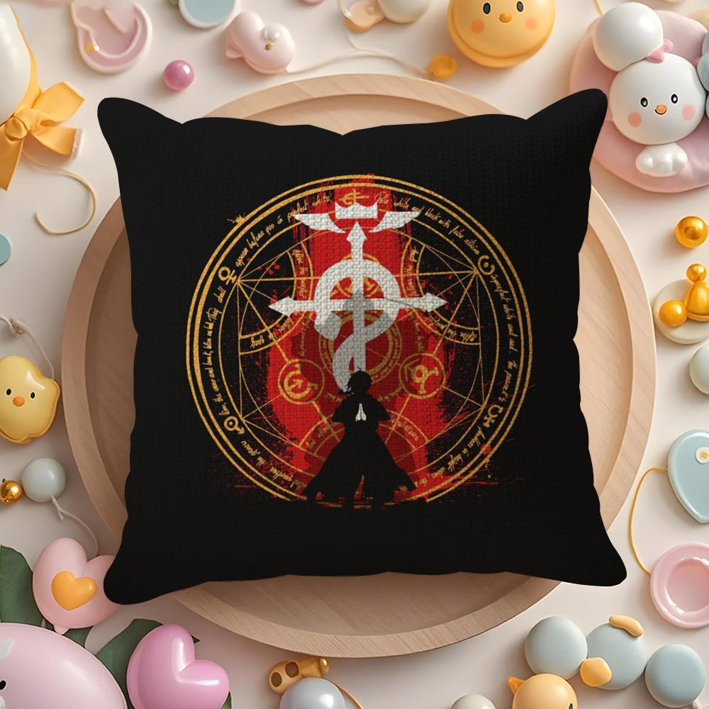 F-Fullmetal A-Alchemist Cushion Cover Linen Organic Fabric Double-Sided Printing Breathable Pillow Case Sofa Home Decor Gift