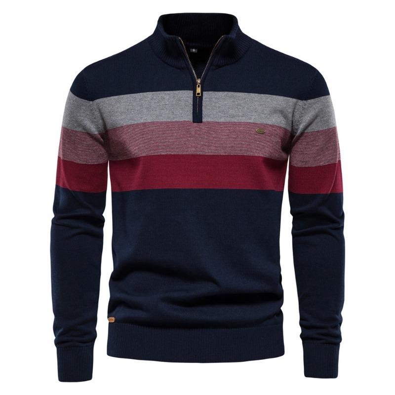 Men’s Zip-Up Stand Collar Pullover Knit Sweater