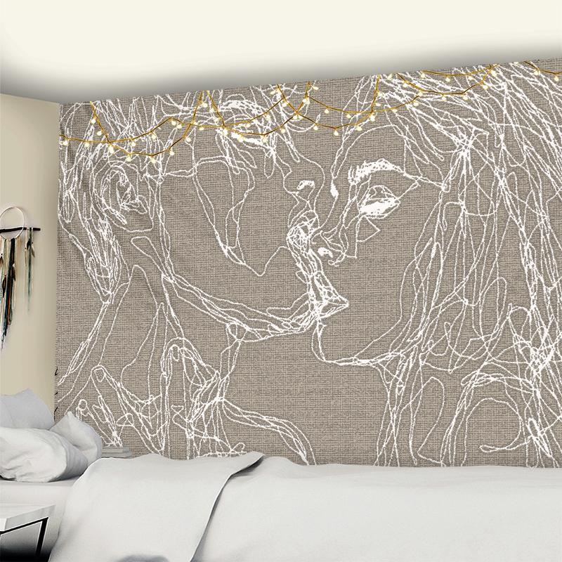 Kreativní čárová malba Tapiserie Nástěnný závěs Bohemian Hippie Muži a ženy polibek psychedelický abstraktní koberec retro dekor