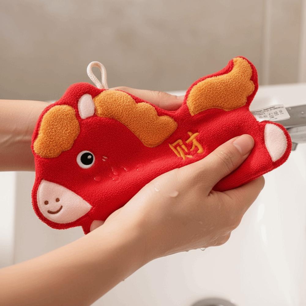 Super Absorbent Coral Fleece Towel Hanging Hand-Wiping Towel Lucky Horse Hand Towel  Kitchen