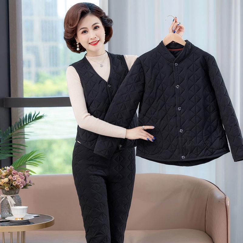 Women's Winter 3-Piece Set: Silk Cotton Coat & Outerwear for Middle-Aged