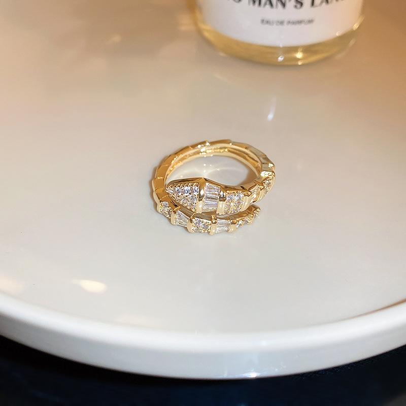 14K Real Gold Plating AAA+ Zircon Simple Snake Shaped Nail Open Ring Elegant Women Daily Workday Ring Party Jewelry