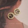 Leopard Print Geometric Round Stud Earrings Literary Retro Personality Niche High-end Earrings Earrings