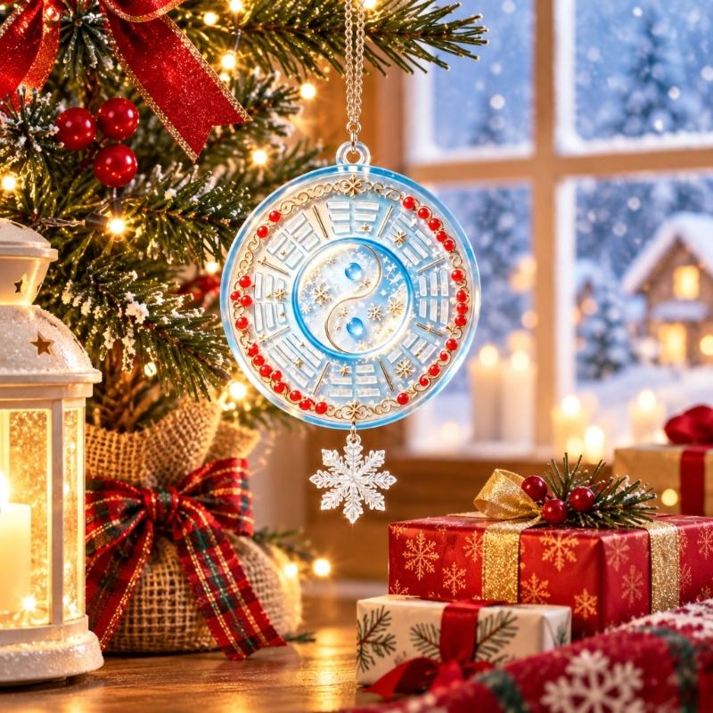 Taijitu Holiday Ornament with Winter Motifs Flat 2D Flat Acrylic Pendant for Mantels, Entryways, and Indoor Seasonal Display