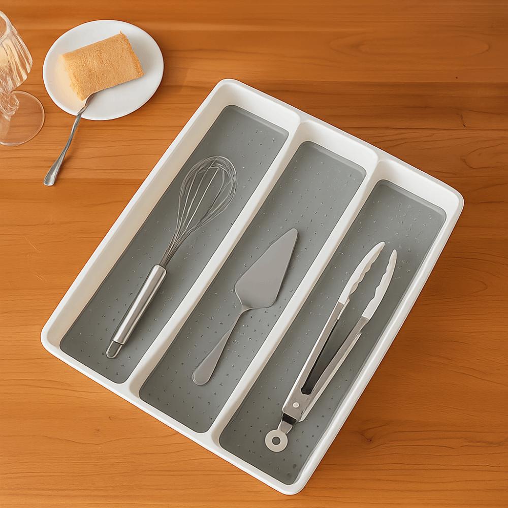 3 Compartments Utensil Organizer Tray Non-Slip Flatware Organizer  Kitchen Drawers