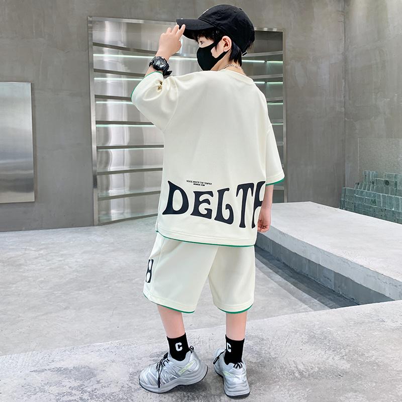 Letni Zestaw Ubrań Dziecięcych Dla Chłopców Nadruk z Literami Strój Sportowy Dzieci Nastolatek Bawełniane Stroje Casualowy Dres Kostium z Krótkim Rękawem