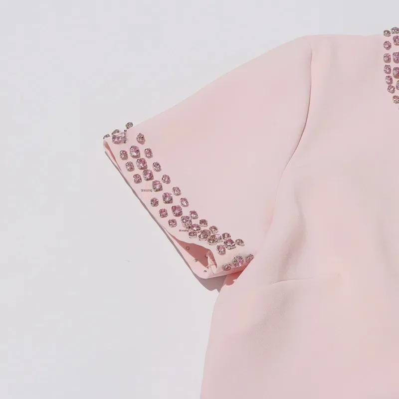 2025 Jarní Vysoce Kvalitní Šaty s Dlouhou Sukní Zdobené Diamanty s Mašlí a Vysokým Pasem