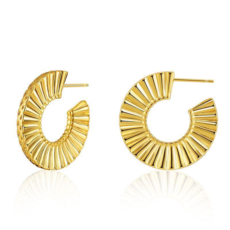 Creative Fan Shaped 18k Gold Plated Retro French Geometric Stud Earrings For Women