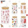 16oz Christmas Themed Water Bottle with Lid & Straw Durable Plastic Cup Holiday Decorations Gifts Parties Reusable Drinkware Cup