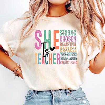 She Is Teacher Shirt Inspirational Teacher Shirt Teacher Bible Verse TShirt Back To School Shirt Kindergarten Teacher Christian