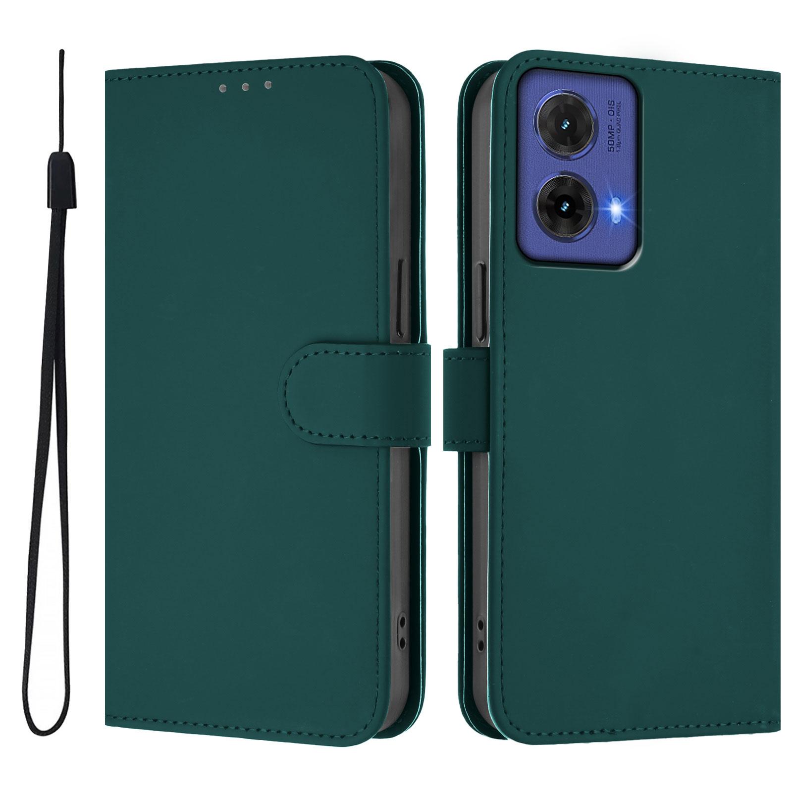 

Для Motorola Moto G85 5G чехол однотонный кожаный чехол-кошелек с ремешком Dark Green