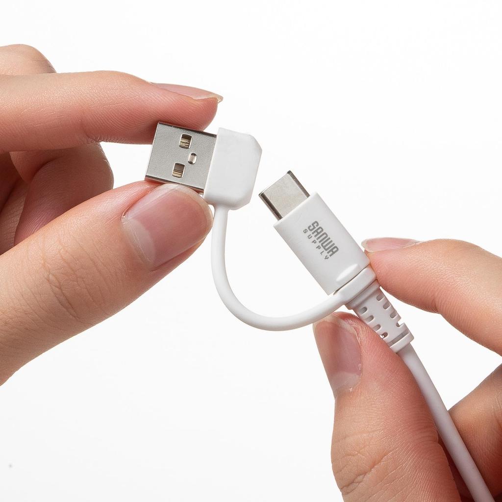 Sanwa Supply USB-Kabel C auf A Konvertierung 2.0 Typ-C (mit Adapter, PD60W, Weiß) KU-CCP60ACC10W