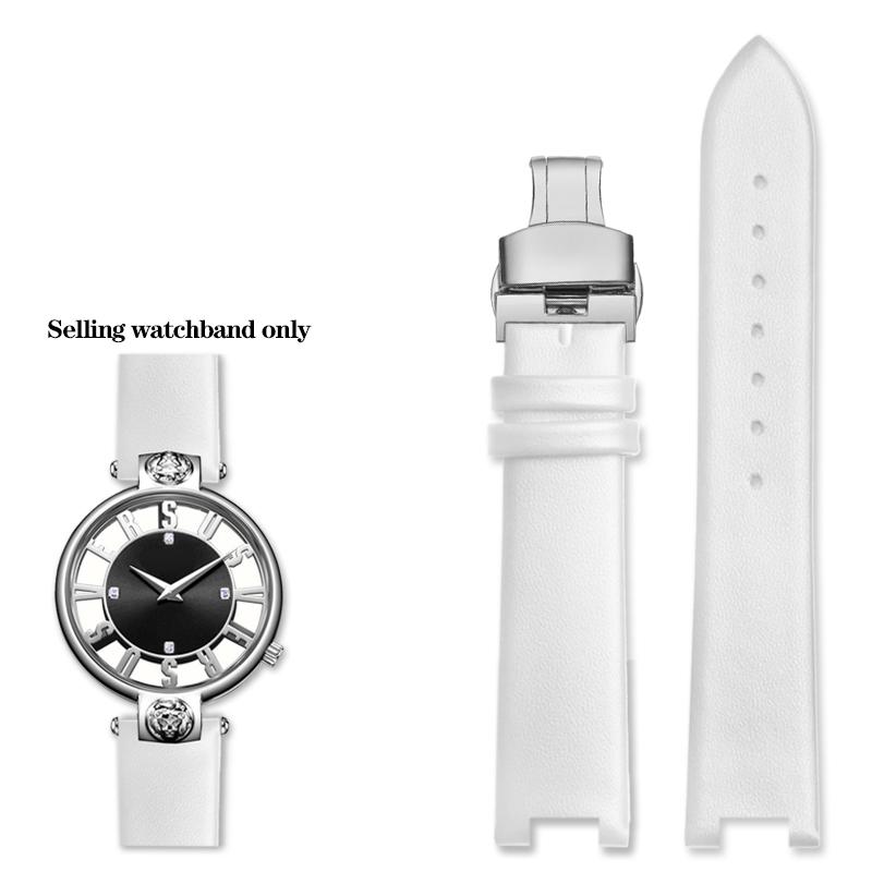 16*10mm Notched Genuine Leather Watchband for Ver-sace Female VERSUS VSP490118 VSPCD2217 Watch Band Strap Bracelet Blue White