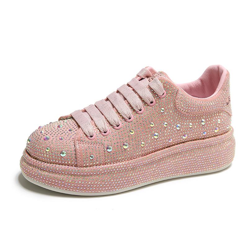Fashion Sneakers Women Trend  New Spring Autumn Platform Lace Up Rhinestone Women Casual Shoes Designer Shiny Ladies Shoes