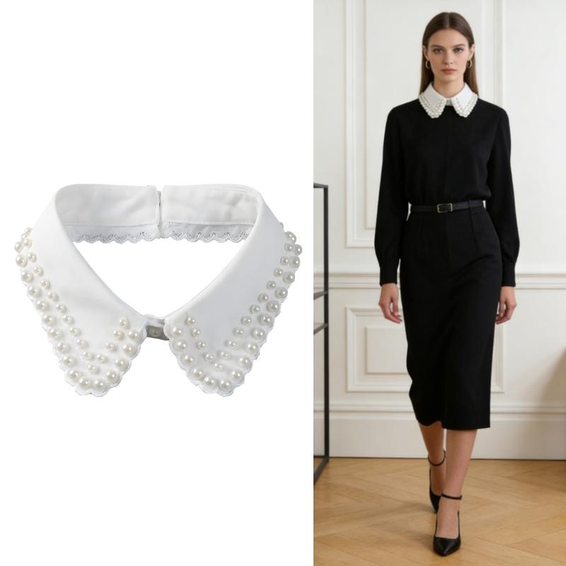 Korean Style Front Opening Artificial Pearls Detachable Collar Elegant Accessory For Dresses And Sweaters