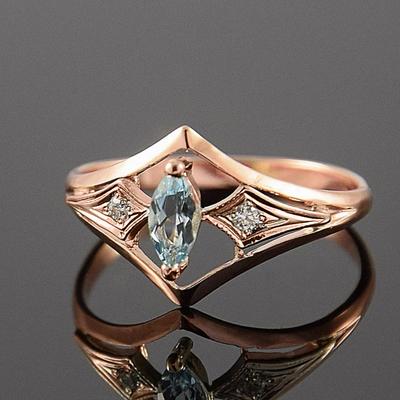 Huitan Rose Gold Color Women Rings with Marquise Blue Cubic Zirconia Elegant Wedding Party Bridal Accessories Fashion Jewelry