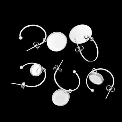10 Stück Edelstahl C-förmige Ohrhaken Ohrringe Leere Cabochon-Basis, Passend für 8-16mm Glascabochons