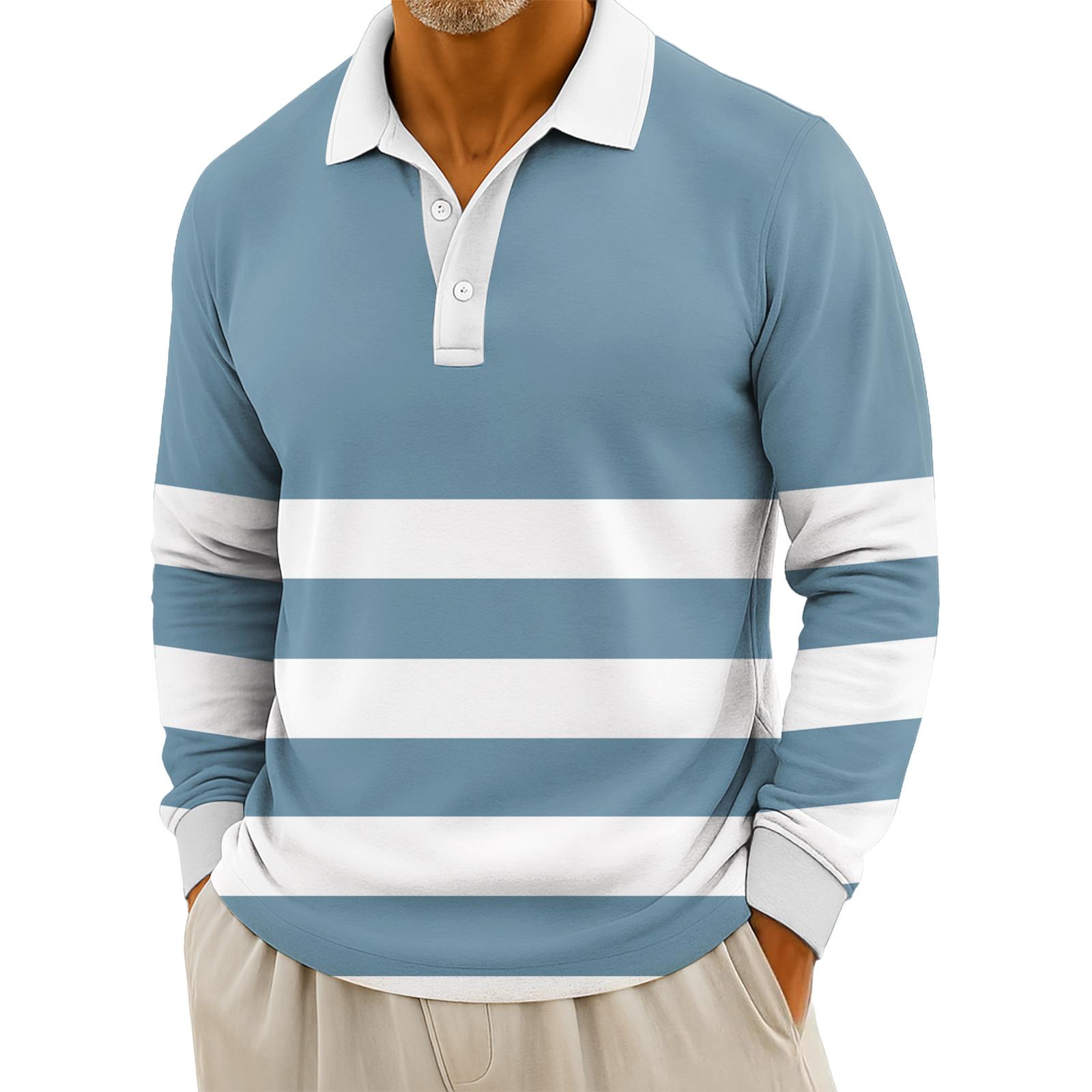 

Мужские повседневные топы с длинными рукавами на пуговицах с полосатым принтом XXL синий