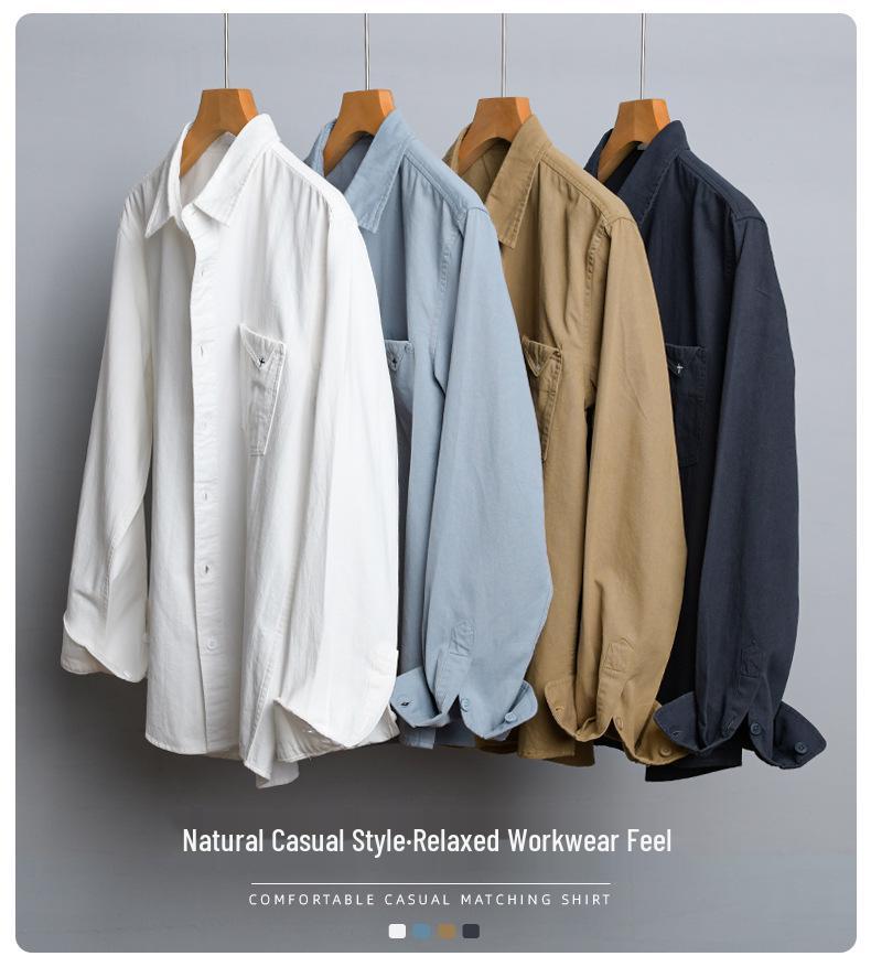 Men's Retro Long-Sleeve Casual Shirt: Simple Solid Color, All-Match Style