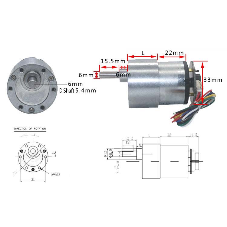 JGB37-520 Motor Encoder DC 6V 12V Geared Motor High Torque Geared Encoder Motor Smart Robot Car Chassis Kit Gear Reducer Motors