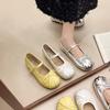 French ballet style flat-soled single shoes women's 2025 summer new bow with skirt one-word buckle belt Mary Jane shoes