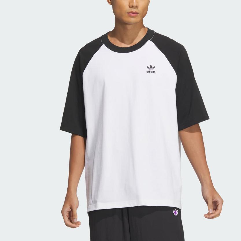 Adidas Originals Adicolor Raglan T-Shirt Loose Fit Round Neck Casual Sports Short Sleeve Men Tops Black White JM7263
