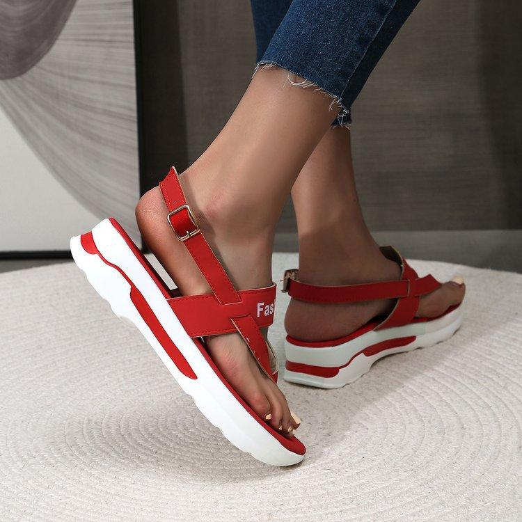 Foreign trade large size slope heel toe buckle with sandals women 2024 summer South East Asia outer wear thick-soled Roman sandals