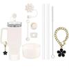 9pcs Accessories Set 2 Straw and Brush 3 Spill Proof Stopper Flowers Straw Cover Boot and 1 Flower Charm Chain for Stanley Cup