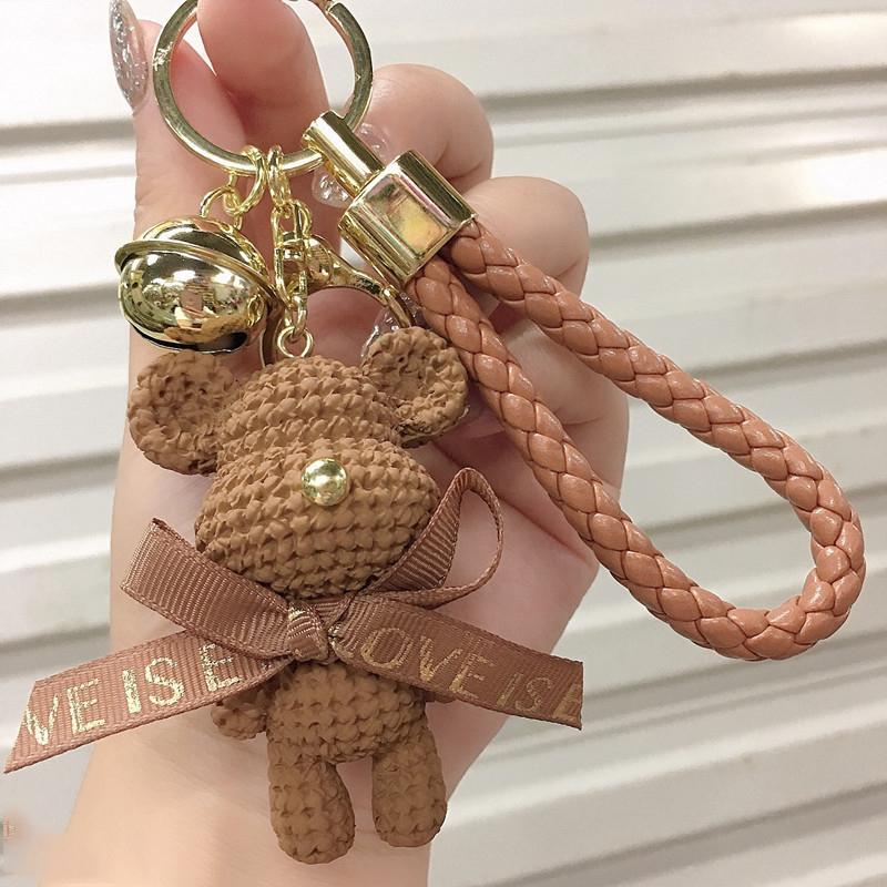 

Disney Cute Mickey Keychain Bow Bell Rabbit Keychain Braided Fashion Doll Bag Pendant Holiday Car Keychain Gift brown