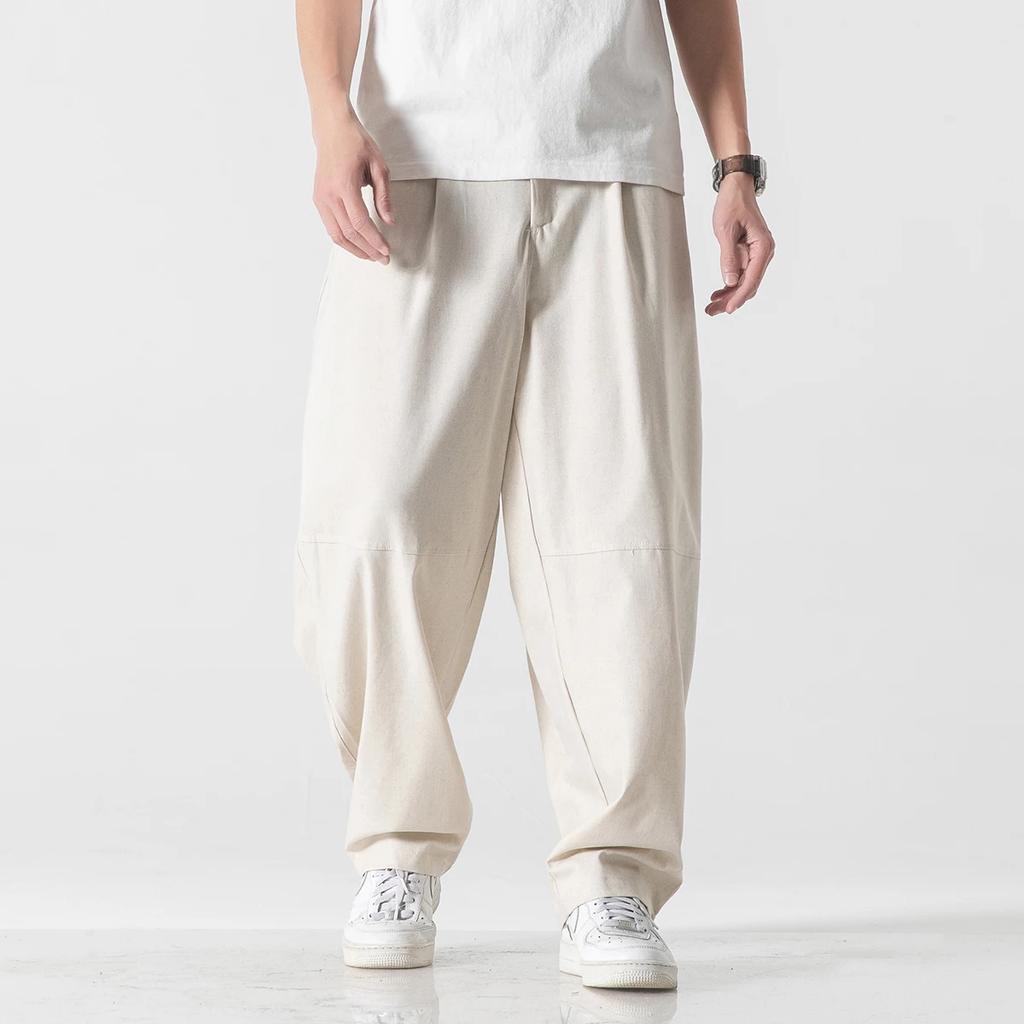 2026 Spring Summer Men Loose Cotton Linen Harem Pants Chinese Style Oversize Pants Male Casual Pants Man Soild Color Trousers